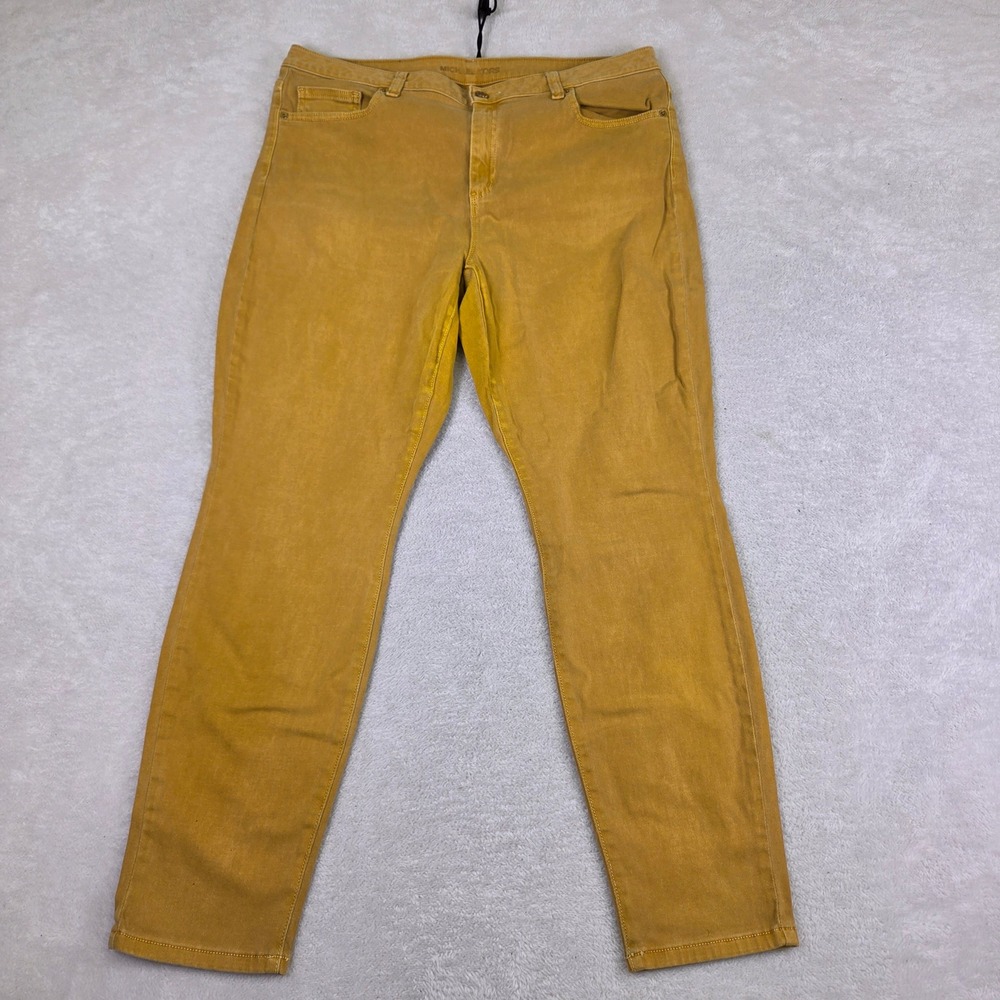 Michael Kors Mustard Yellow Skinny Jeans Size 14 Stretch Gold Logo Denim Pants